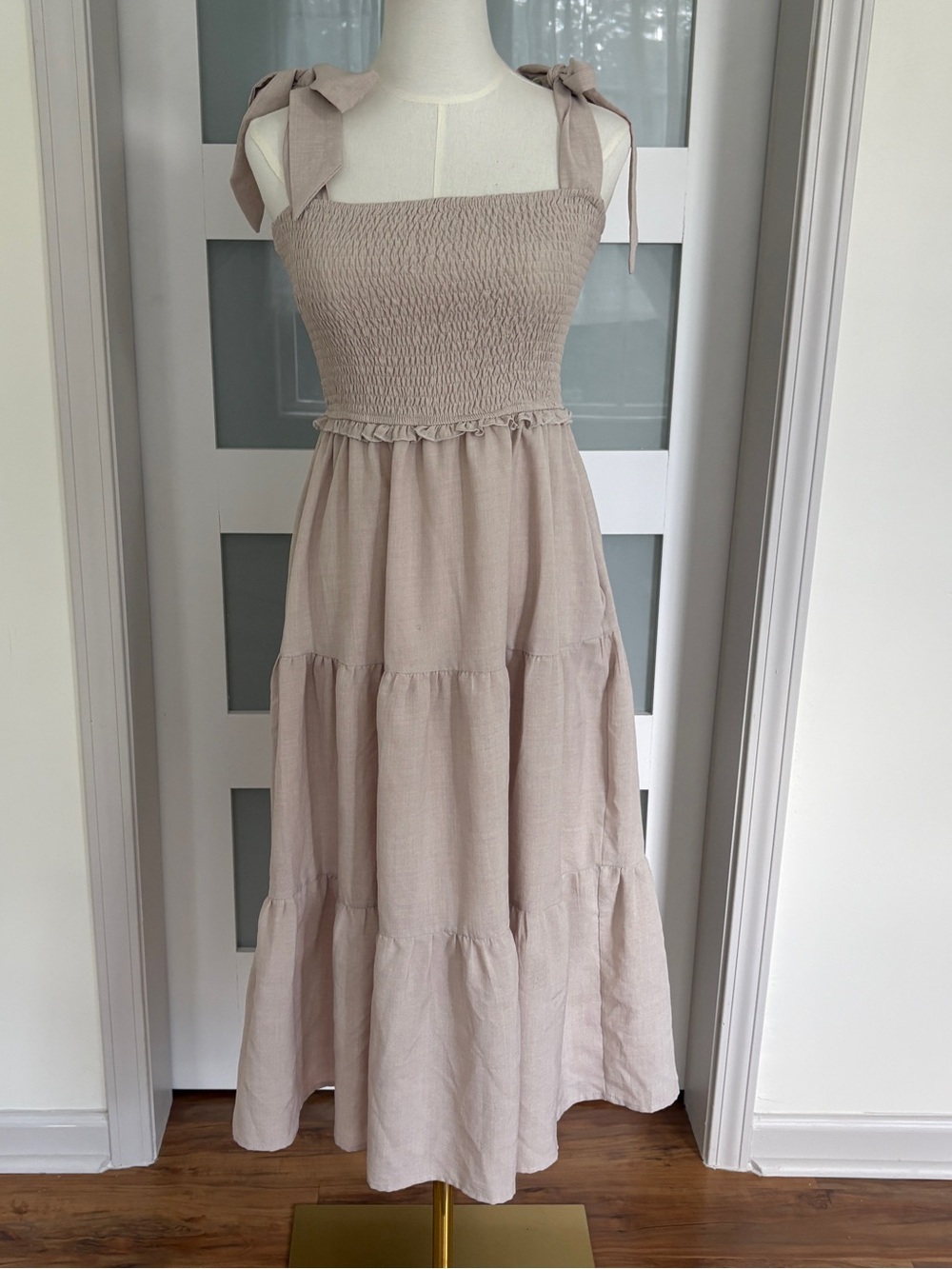 Taupe/Beige Smocked Sun Dress